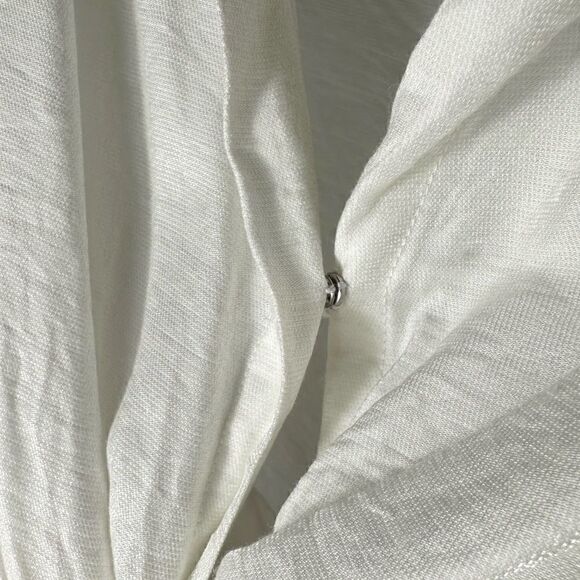 Endless Rose Structured White Shimmer Plunge Neck Knotted Detail Shirt Dress - Picture 5 of 9